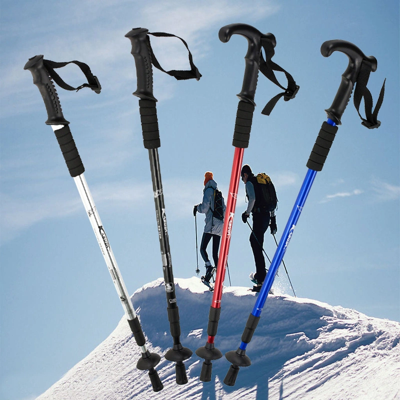 Four Section Straight Handle Curved Handle Trekking Poles Outdoor Trekking Poles