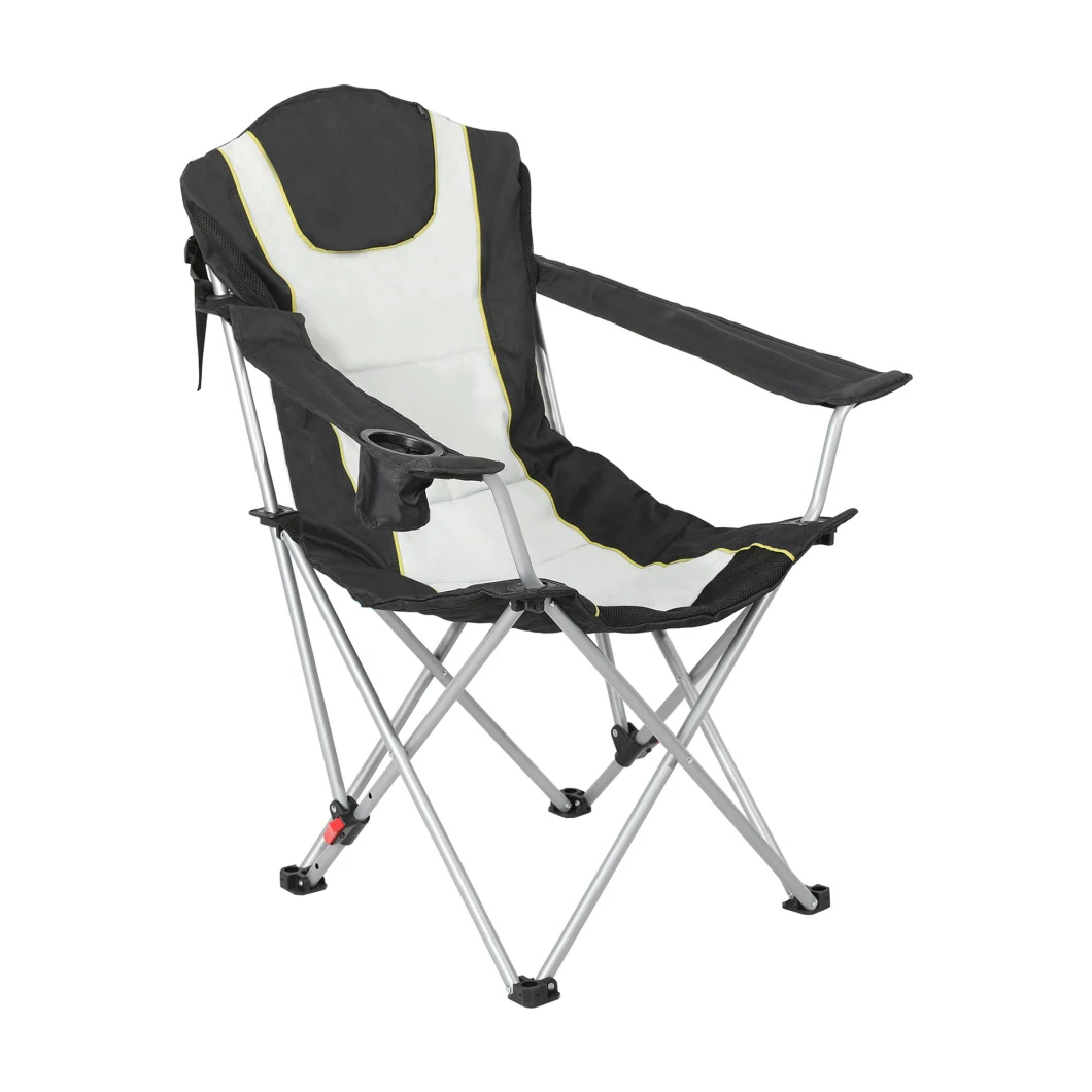 Armrest with Cup Holder Black Silver Camping Chair