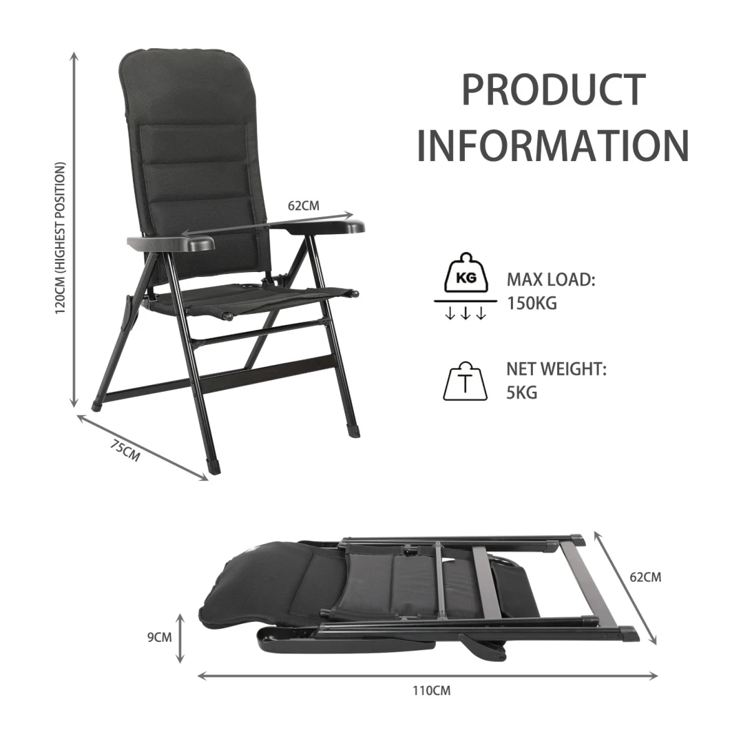 5 Adjustable Position Armrest XXL Oversize Recliner, 3D Mesh Cover Garden Camping Chair